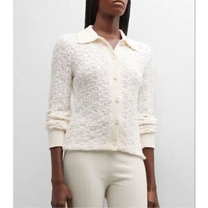 Vince Womens Geometric Crochet Ribbed Knit Cardigan White Cream Size XS